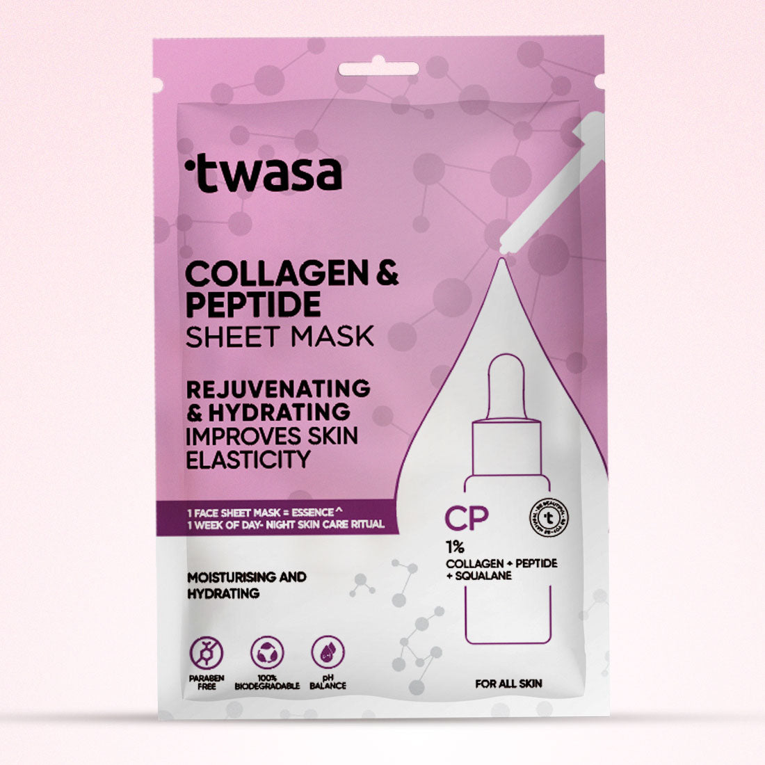 Twasa Collagen & Peptide Serum Face Sheet Mask | Face Mask for Glass Skin | Collagen Mask for Hydrating Overnight Mask, Pore Minimizing (20ml)