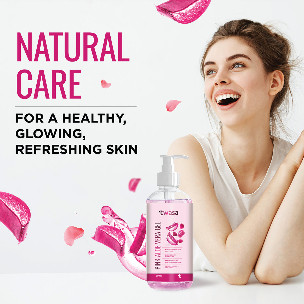 Natural pink aloe vera gel for skincare