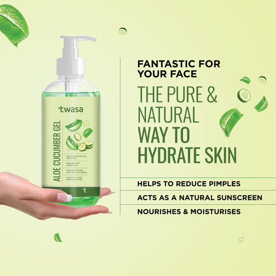 Aloe vera and cucumber gel as part of a natural skincare routine, promoting healthy and hydrated skin.
